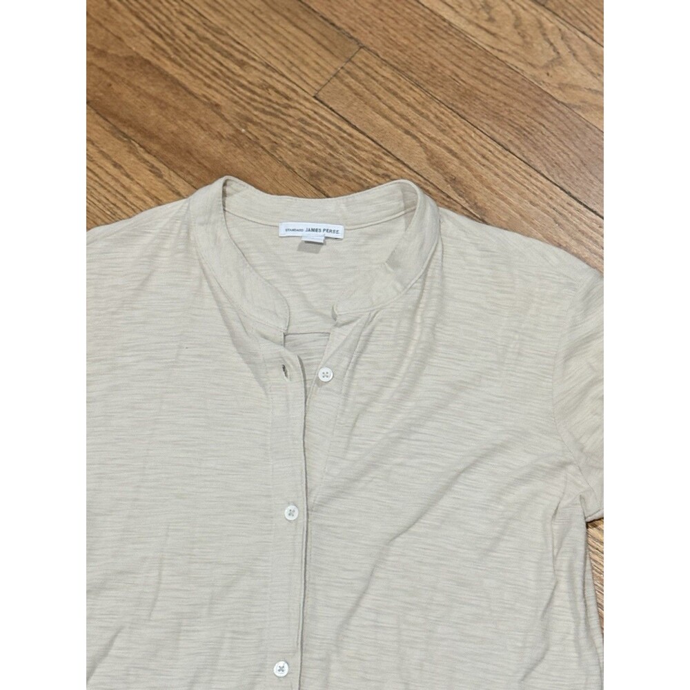 James Perse Beige Solid Lightweight Knit Collared Button-Up 3/4 Sleeve Size 1 - Picture 3 of 6